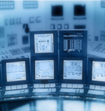 Control desk with monitoring screens