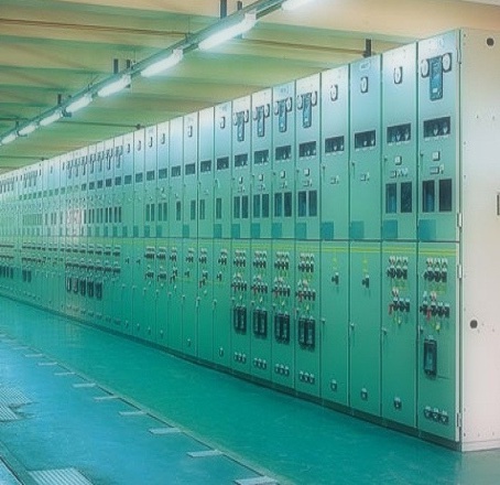 Control panel lineup in a switchgear room
